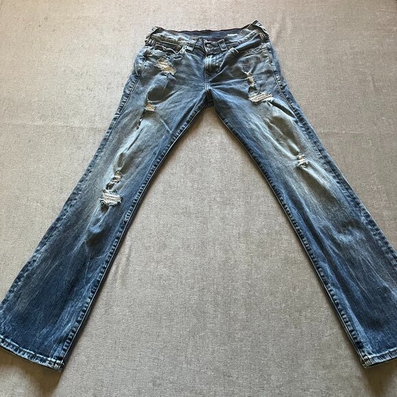 True Religion Jeans Men 29x30 Blue Denim Billy Relaxed Bootcut Distressed Y2K - Picture 1 of 12